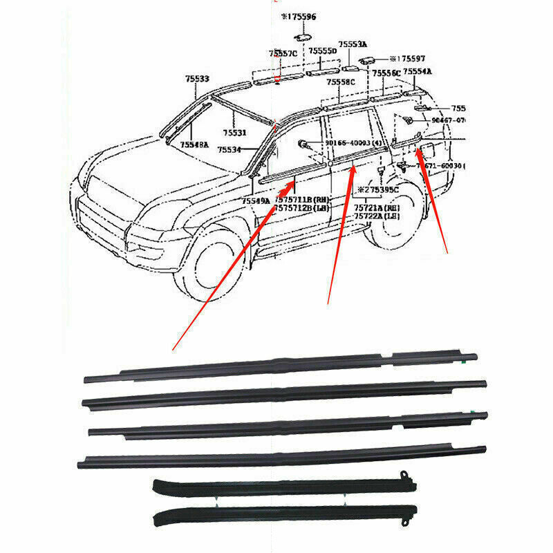 for Toyota for Land Cruiser Prado GX470 03-2009 QuarterDoor Belt Moulding Black