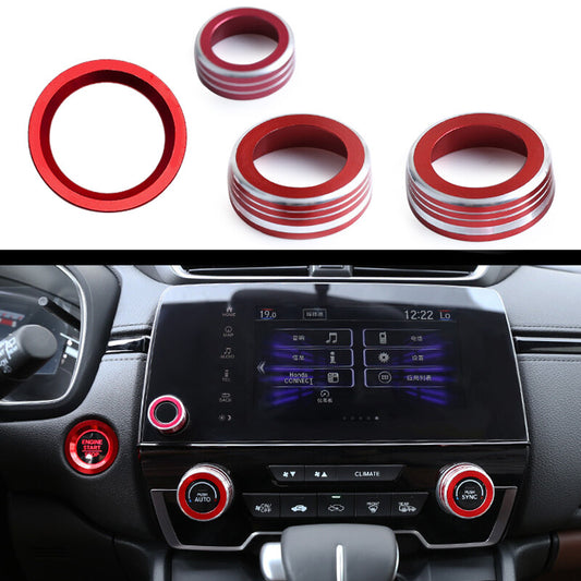 4x Red AC Switch Knob and Ignition Start Button Trim Cover Fit for for Honda CR-V v