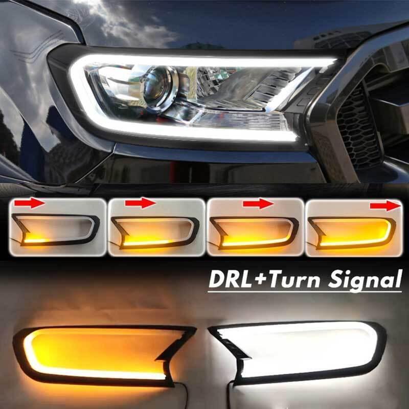 for Ford Ranger 16-18 LED DRL Headlight Cover W/ Turn Signal White Amber Trim