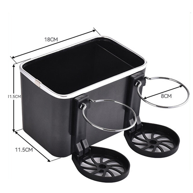 Car armrest storage box with foldable cup holder, multi-functional for water cups. n