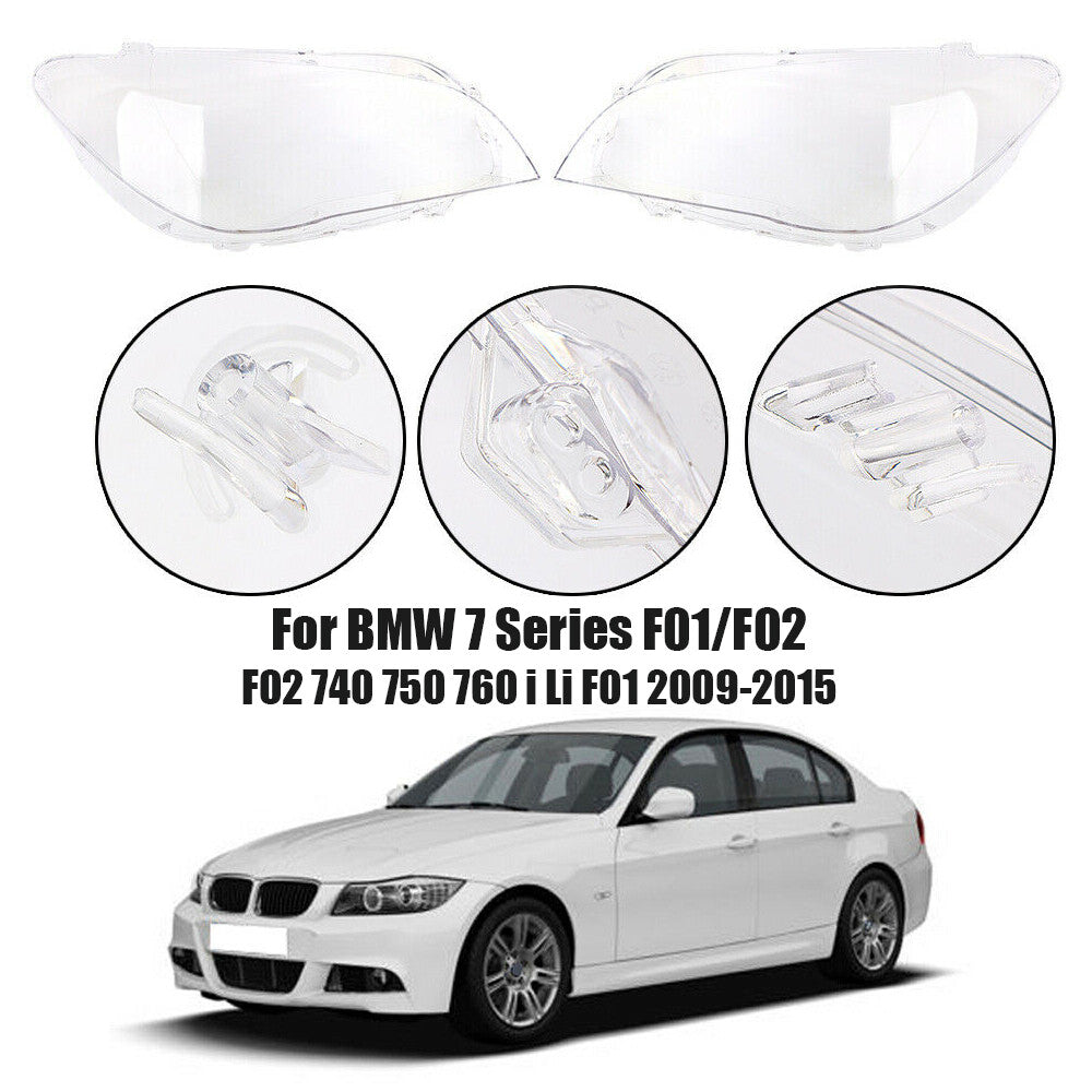 Transparent L+R Headlight Lens Cover for BMW 7 Series F01/F02 Dual Headlights (2009-2015)