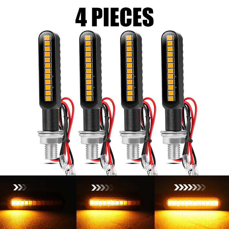 4x Sequential Flowing LED Motorcycle Turn Signals Indicator Light Blinker Amber