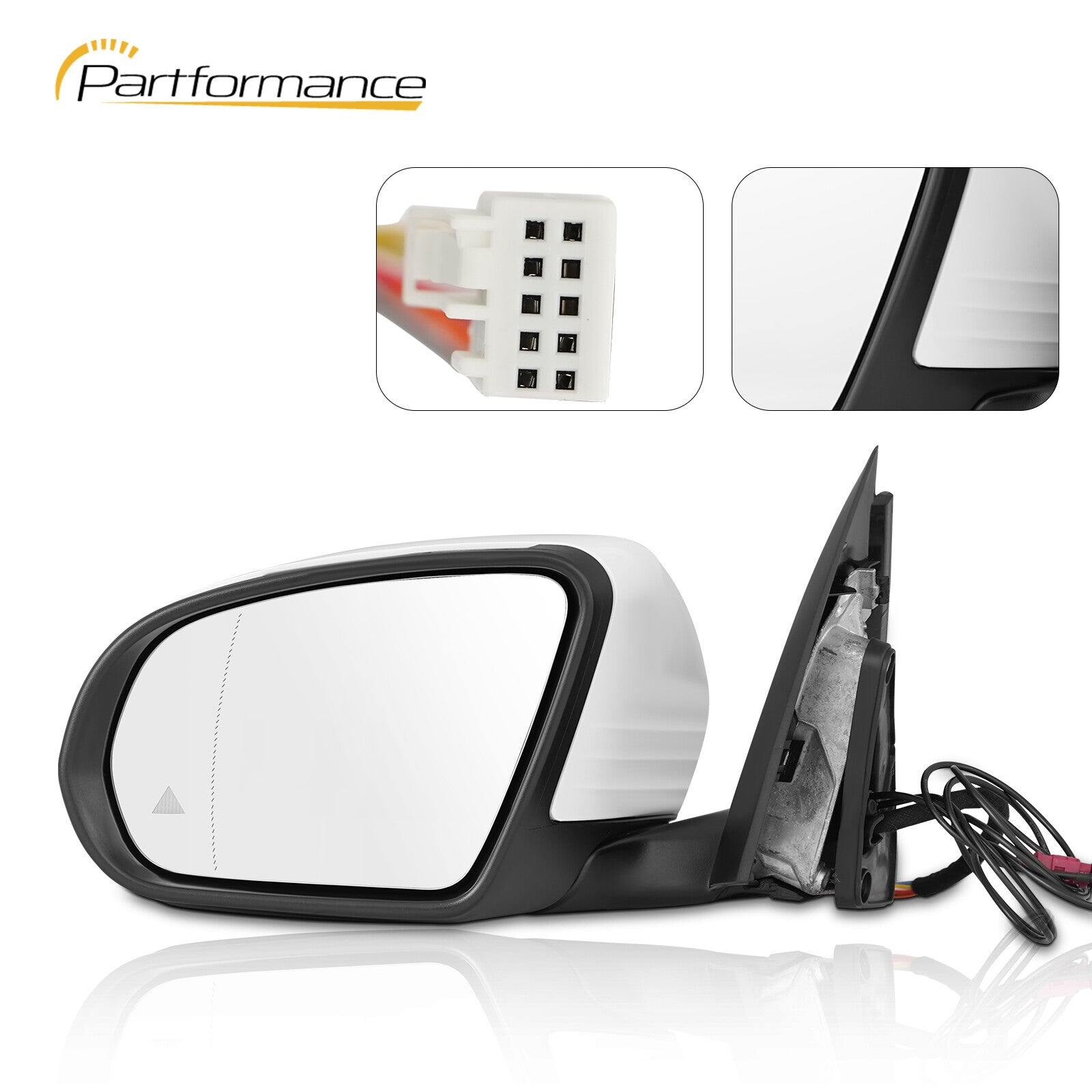 White left-side mirror with blind spot function, suitable for Mercedes GLC250, GLC300, and GLC (2017-2021).