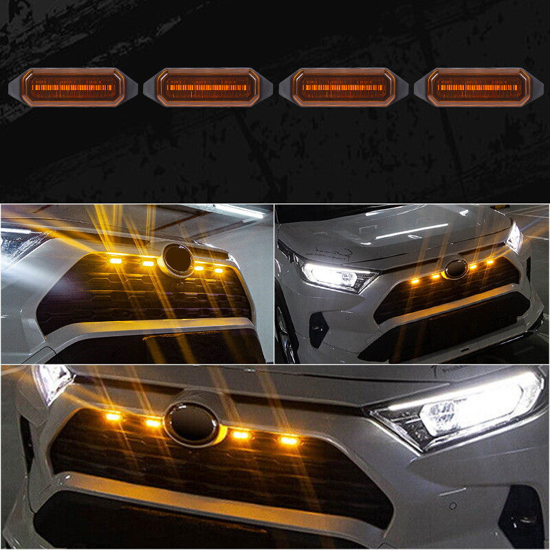 4PCS Front Grille Grill Amber LED Running Lights Kit for Toyota RAV4 2019-2022