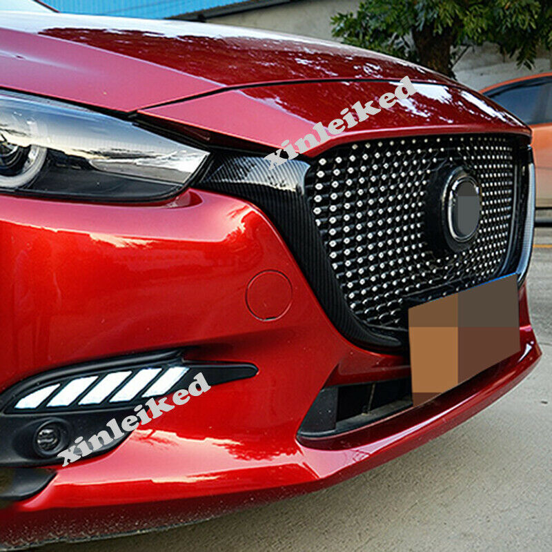 Carbon Fiber New Front Bumper Grille Strips Trim Cover for Mazda 3 Axela 2017-18