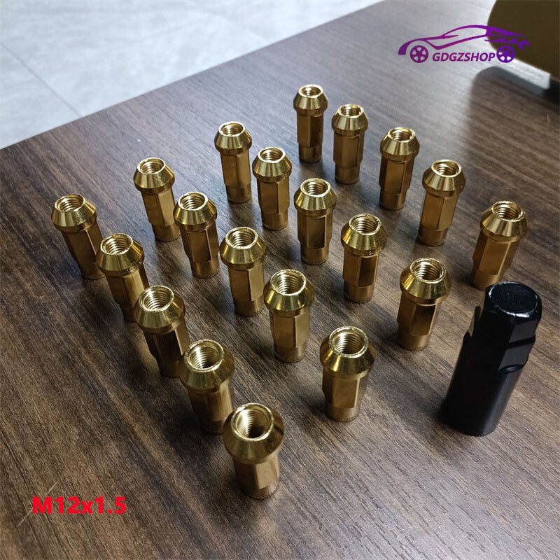 20pcs M12x1.5 Lug Nuts 48mm Steel Open End Wheel Nuts Bolts w/ Socket Key Gold Q
