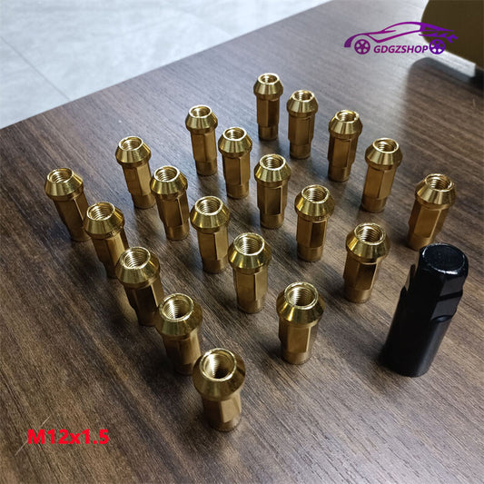 20pcs M12x1.5 Lug Nuts 48mm Steel Open End Wheel Nuts Bolts w/ Socket Key Gold Q