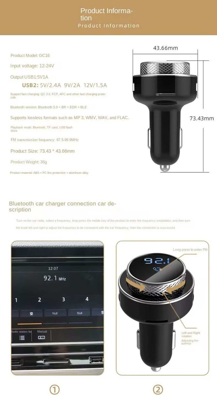 Bluetooth Car Wireless FM Transmitter Adapter MP3 Player for Charger Handsfree Kit