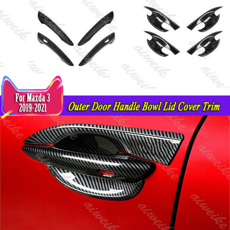 Carbon Fiber Style Door Handle Bowl+Bowl Trim Cover Kit for Mazda 3 Axela 19-23