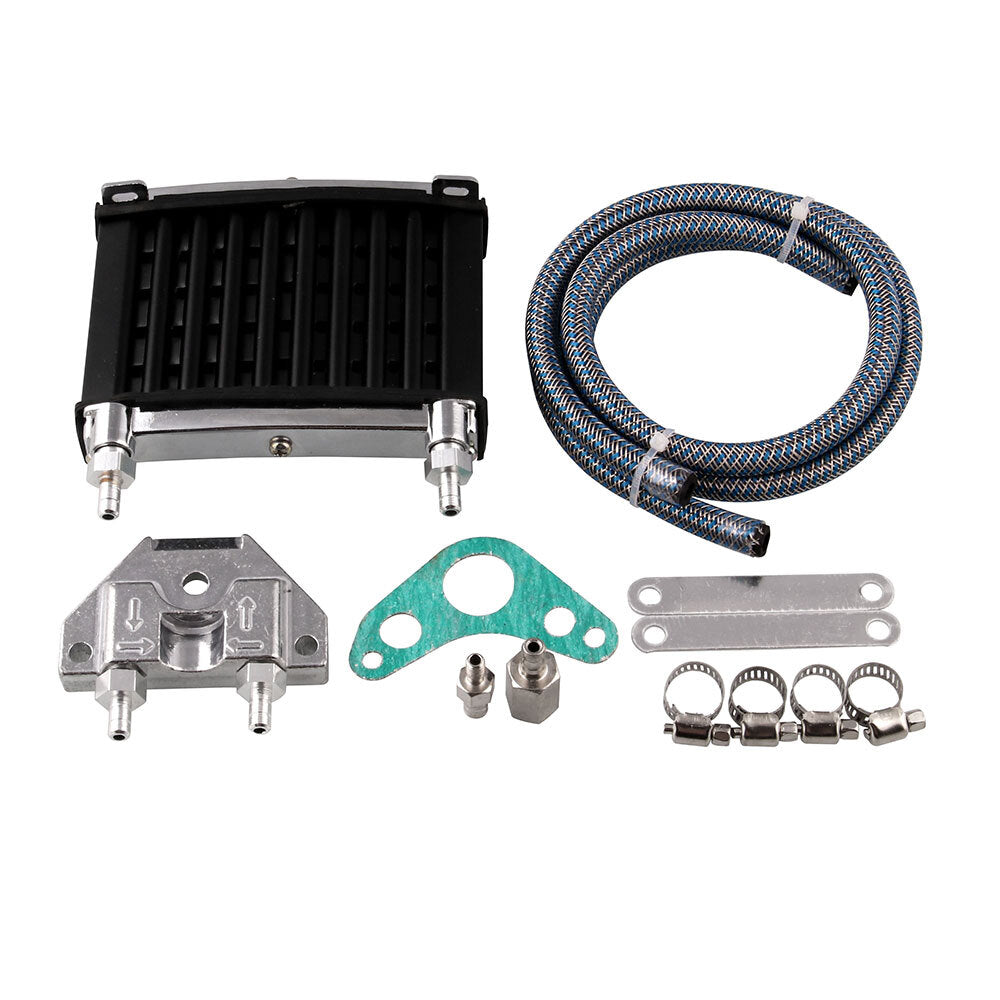 Motorcycle CNC Aluminum Engine Oil Cooler Cooling Radiator Kit Silver Universal Q