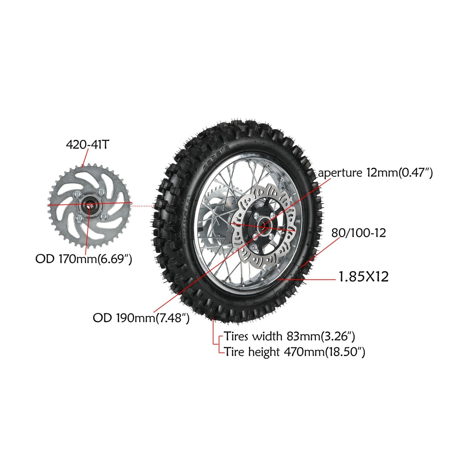 Front fork + rear swingarm + 14-inch + 12-inch wheels (80/100-12, 60/100-14 tires) - Pitbike