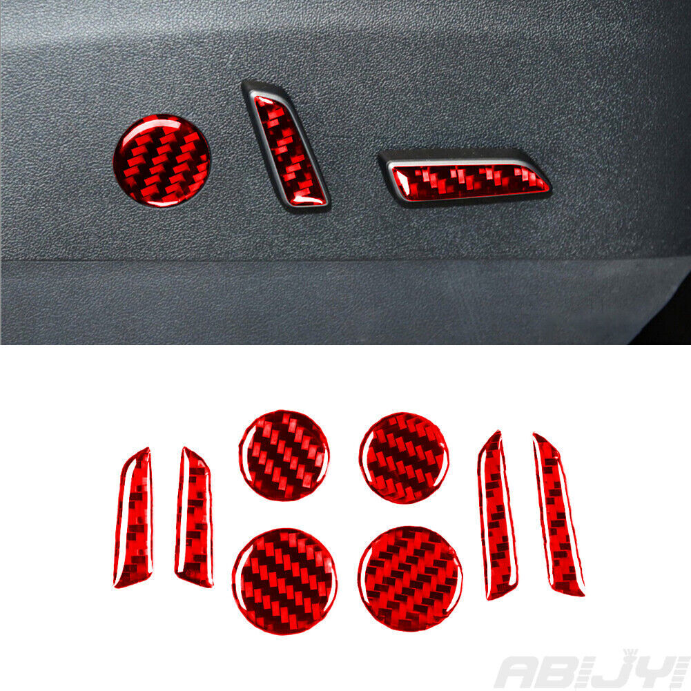 8-piece set of red carbon fiber for seat adjustment button cover trim for Model 3/Y - n