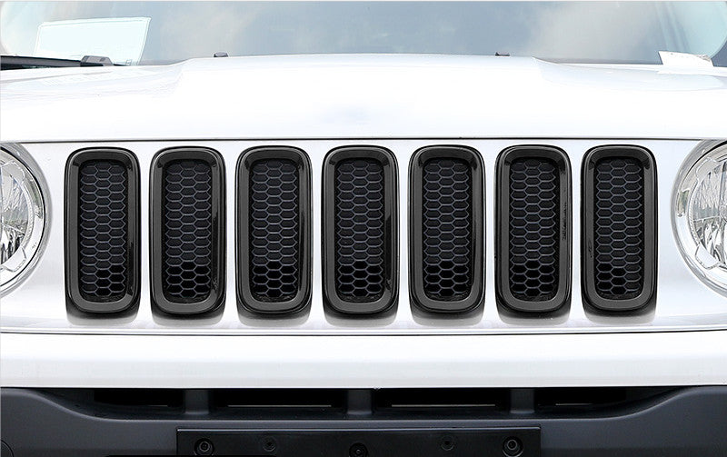 for Jeep Renegade 15-18 Black Front Upper Bumper Grill Grille Frame Trim Set 7Pc