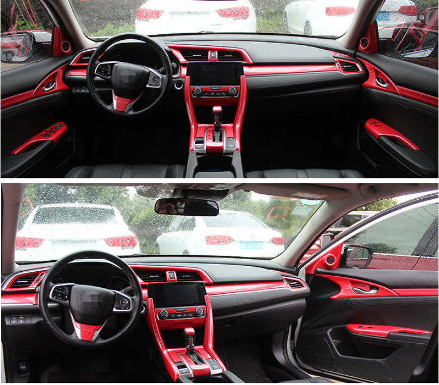Console Gear Shift Frame Cover Trim for Honda for Civic 2016-2021 Red Carbon Fiber