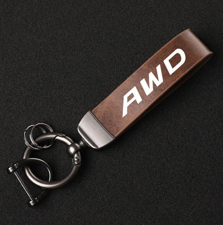 Suitable for Volvo XC40 car keychain/key ring, dark brown leather horseshoe buckle gift.