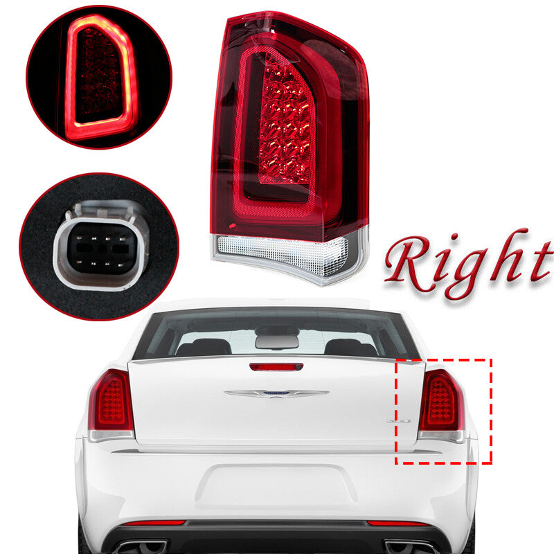 One-piece set of right-side black taillights for Chrysler 300 2015-2023 LED turn signals.