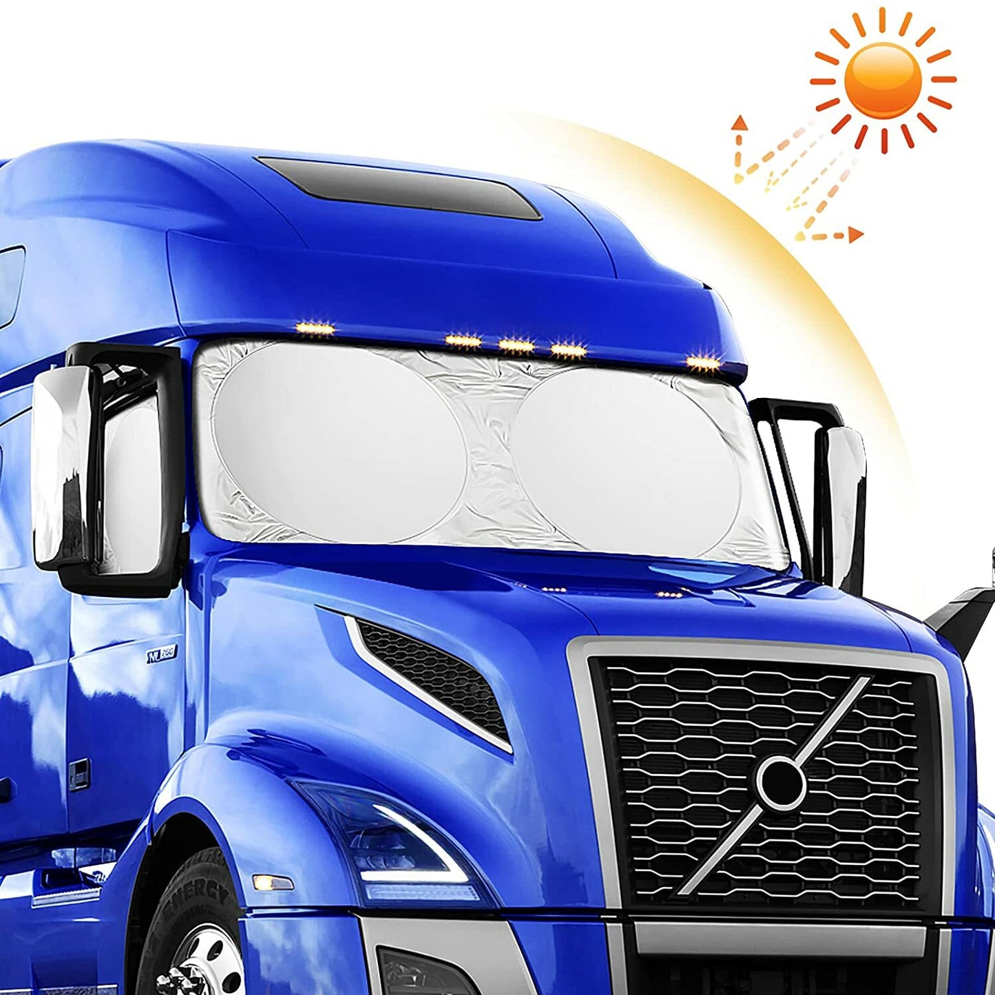 Large windshield and side window sunshade for Volvo 2-in-1 semi-trucks - n