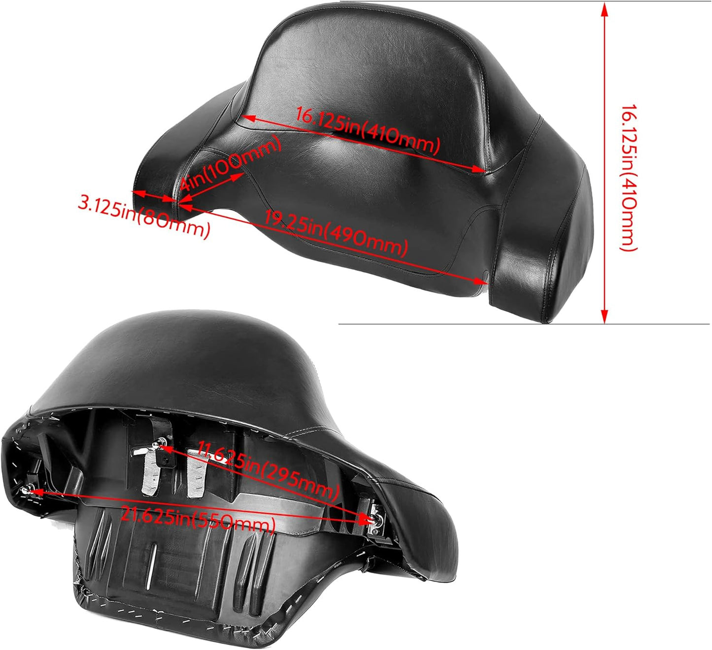 Wrap-around shredder and extra-large trunk backrest cushions for Harley Road Glide 2014-up- n
