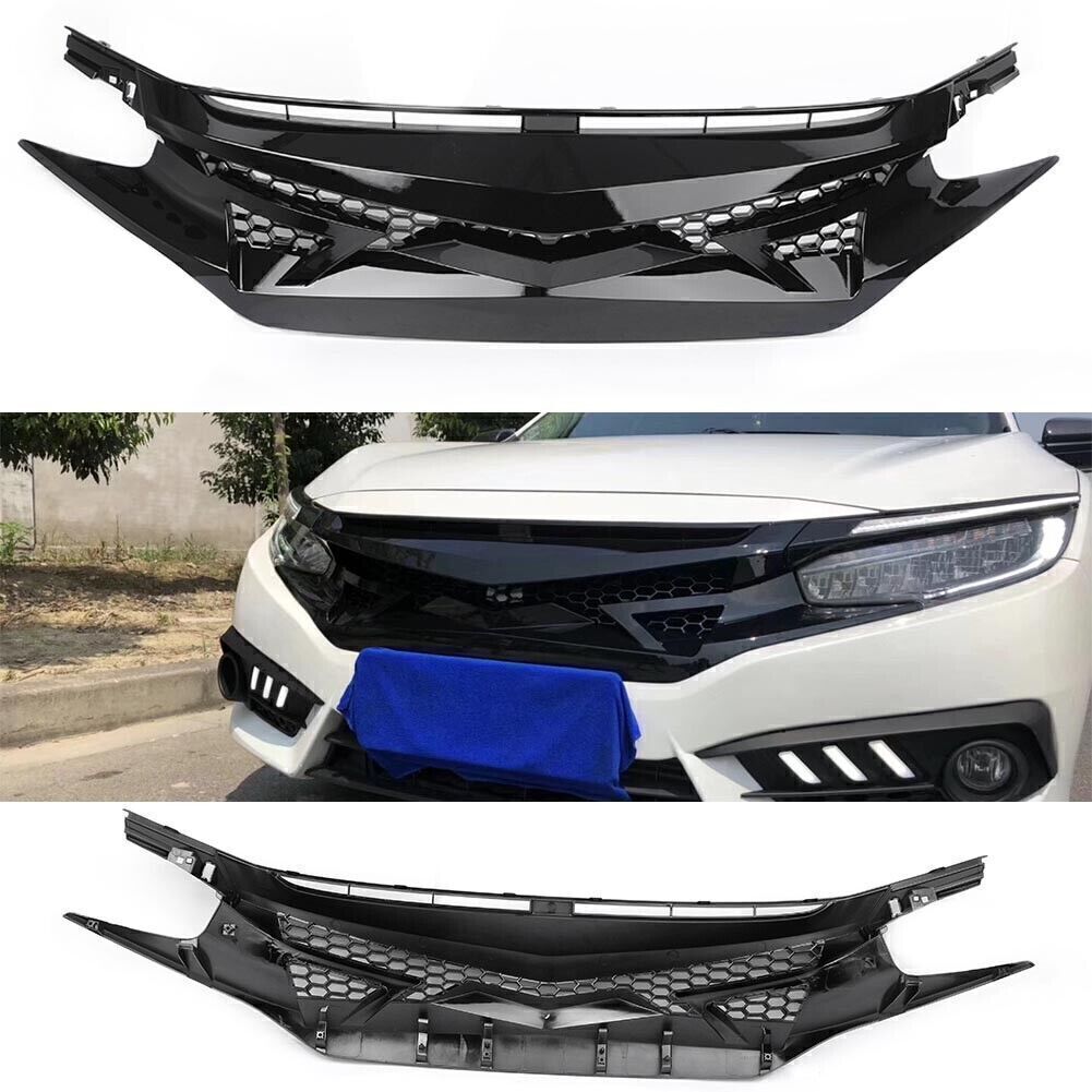 Gloss Black Mesh Front Hood Grille for Honda for Civic 10th 2016-2021 21