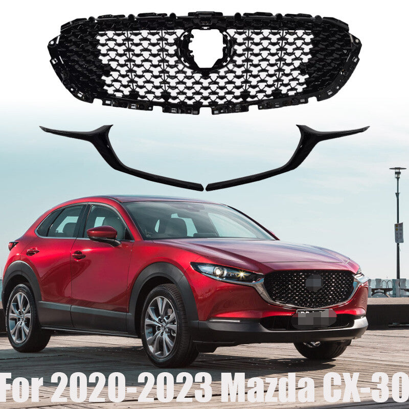 For 2020-2023 for Mazda CX-30 Gloss Black Front Grille And Front Grille Molding Trim n
