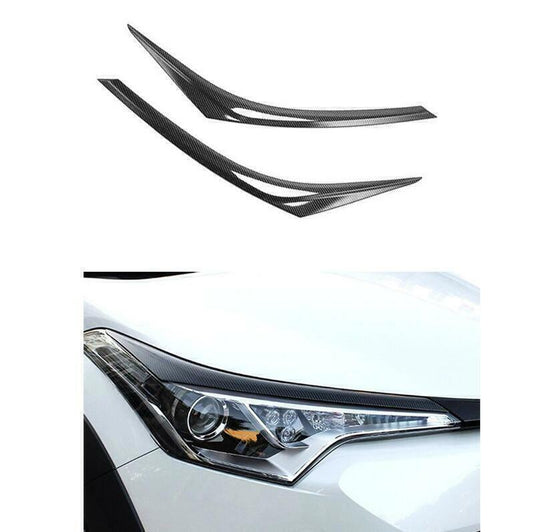 2P Carbon Fiber Front Headlight Eyebrow Strip Cover Trim for Toyota C-HR 2018-22