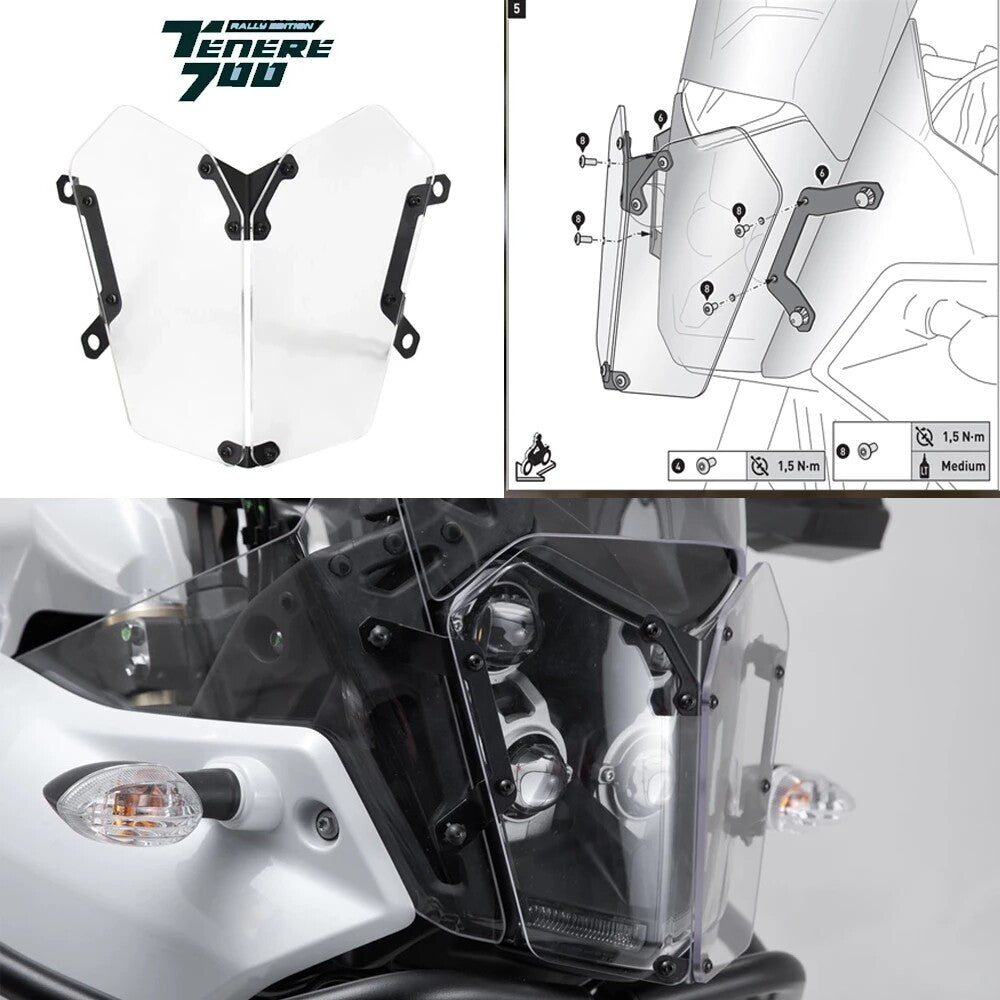 for Yamaha Tenere 700 2019-UP Motorcycle Acrylic Headlight Guard Cover Protector