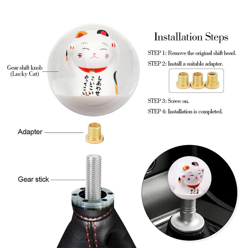 Universal Manual Lucky Cat Shift Knob Maneki Neko Round Ball Gear Shifter Head