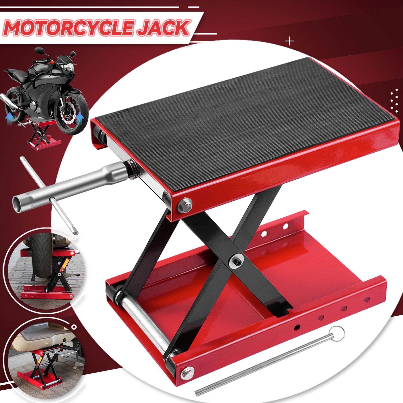 1100lb Motorcycle Scissor Jack Lift Wide Deck T Handle Hoist Stand ATV Bike