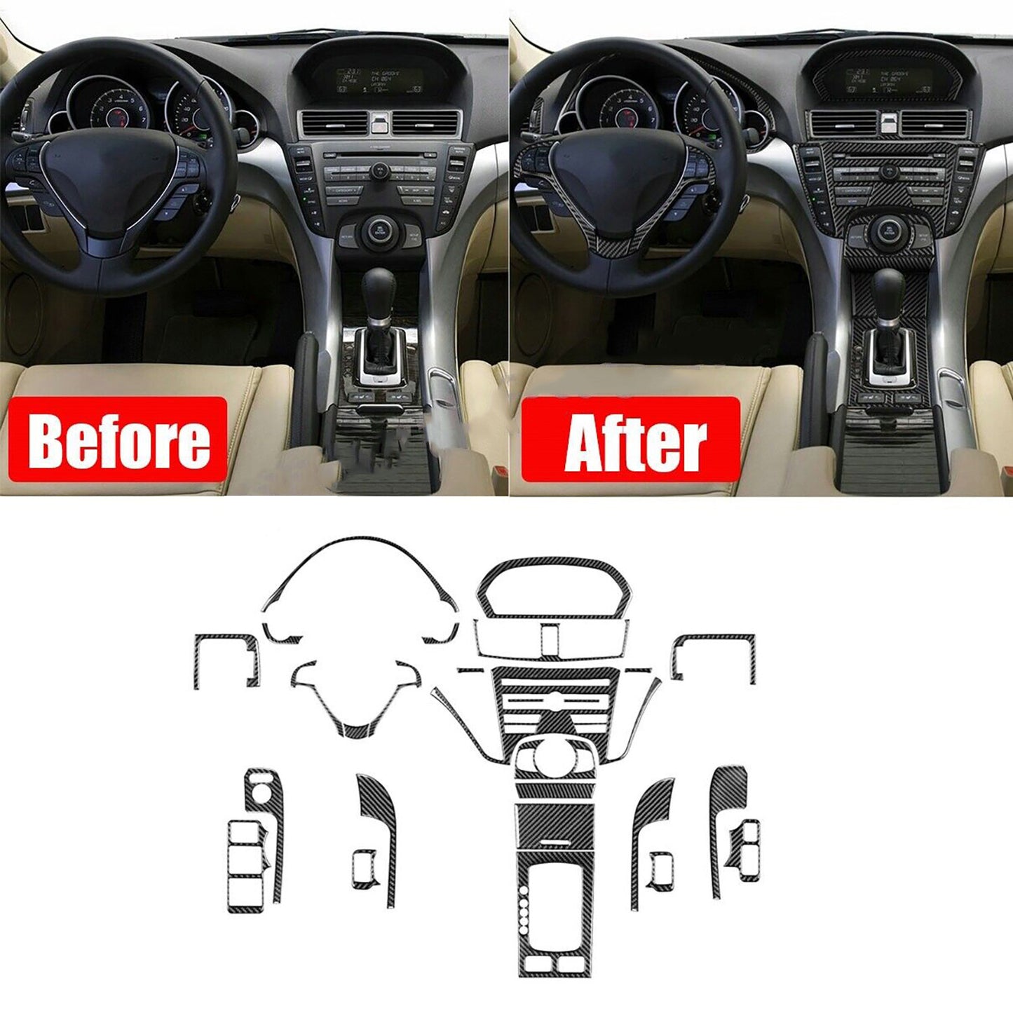 27PCS Real Carbon Fiber Full Kits Interior Cover Trim Set for Acura TL 2009-2014