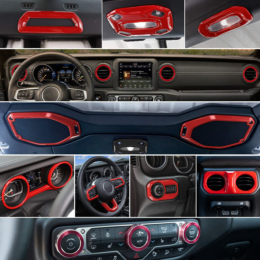 20 x Red Interior Accessories Trim Cover Kit Full Set for Jeep for Wrangler JL 2018+
