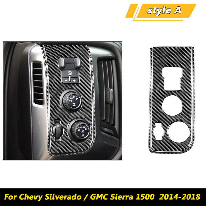 2014-18 Carbon Fiber Headlight Switch Panel Trim for Chevy Silverado for GMC SAW