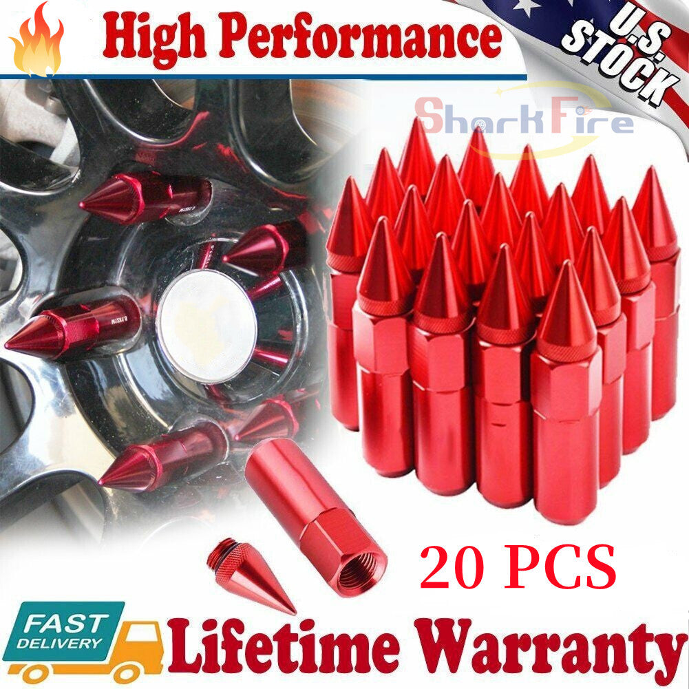 Red Spike Lug Nuts 12X1.5 Cap Extended Tuner Aluminum Racing Wheel Rim 20 Pieces