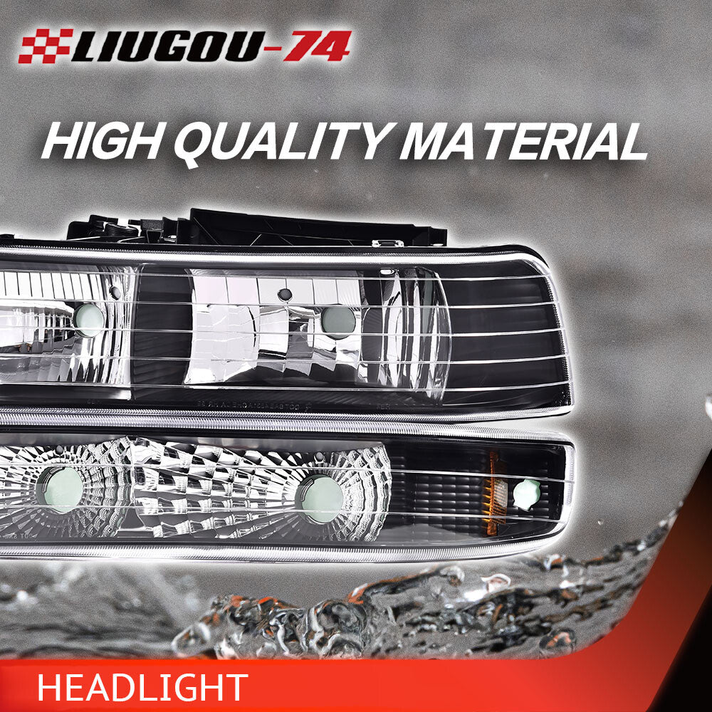 Fits 99-02 for Silverado Amber Corner Headlight Anti-collision Light Black Housing - v