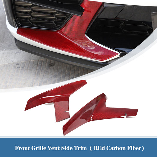 Red carbon fiber front bumper guard cover trim for Corvette C8 20-24