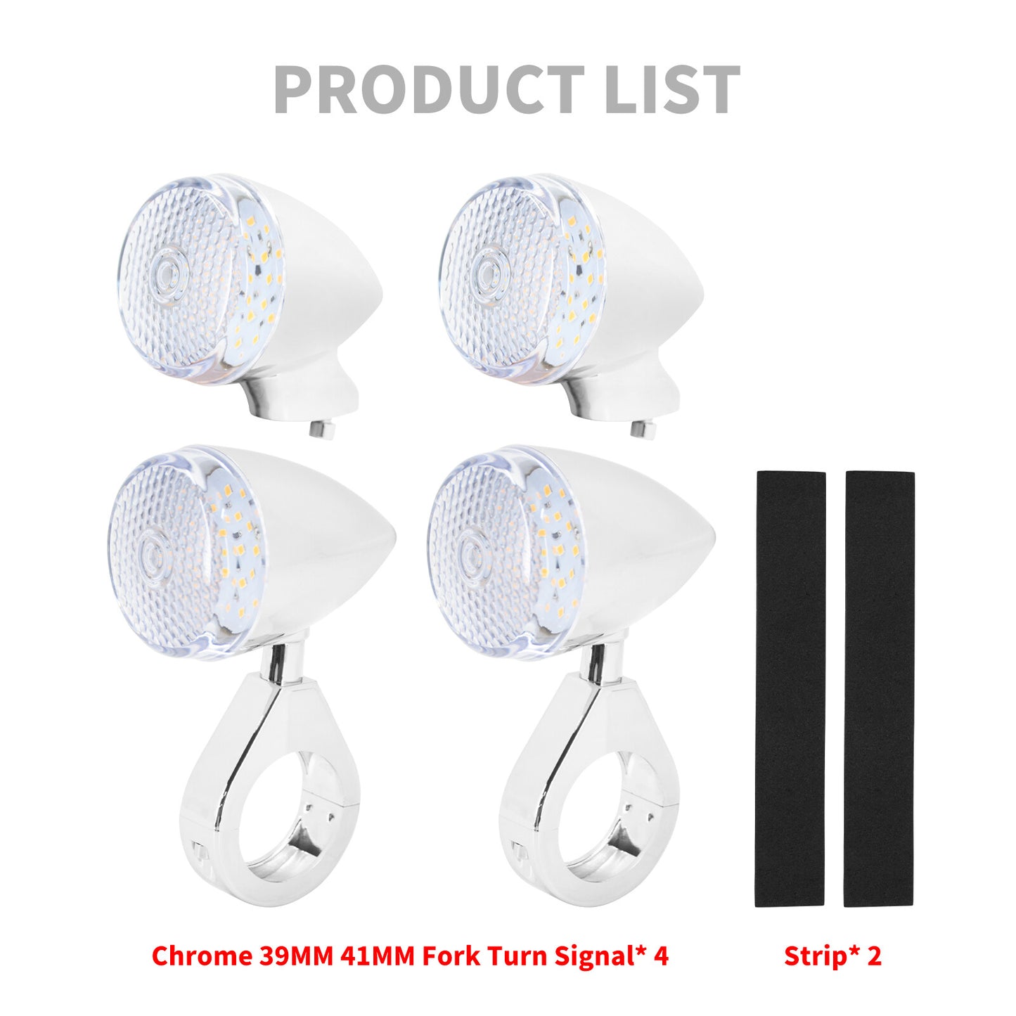 4x Chrome Front Rear LED Turn Signal Light 39 41mm Fork w/ Clear Lens for Harley Q