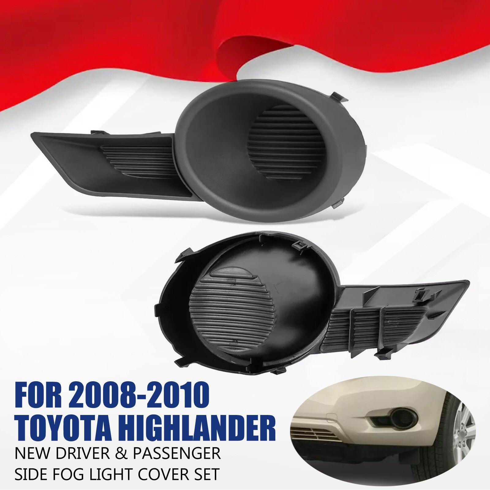 2PCS For 2008-2010 for Toyota Highlander New Driver  Passenger Side Fog Light Cover