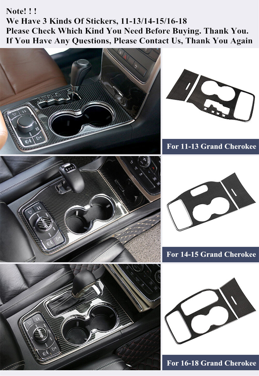 for Jeep Grand Cherokee 11-22 Carbon Fiber Cup Gear Panel Protector Cover Trim