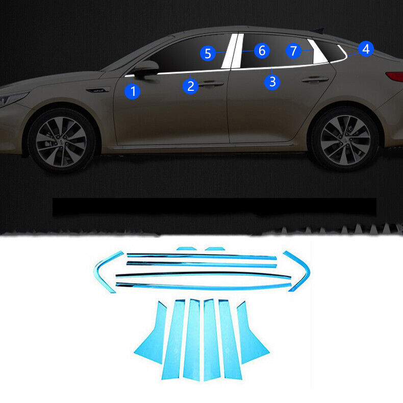 for Kia Optima 2016-20 Chrome Steel Window Sill Molding Strip Cover Trim Kit 14x