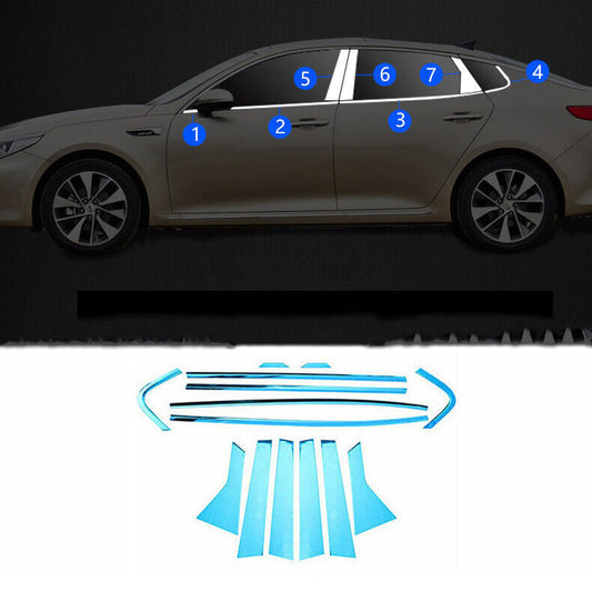 for Kia Optima 2016-20 Chrome Steel Window Sill Molding Strip Cover Trim Kit 14x