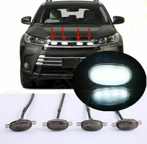 for Toyota Highlander 17-19 Smoky Front Grille White LED Light Style Trim Q