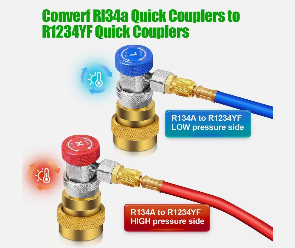 Adjustable High  Low Connection R134A to R1234YF Quick Couplers Set Adapter Q