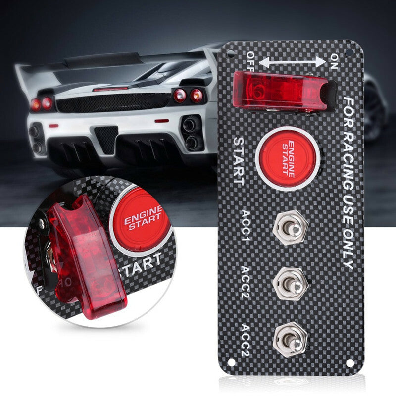 12V Car Ignition Engine Start Push Button Carbon Fiber Button Panel Toggle