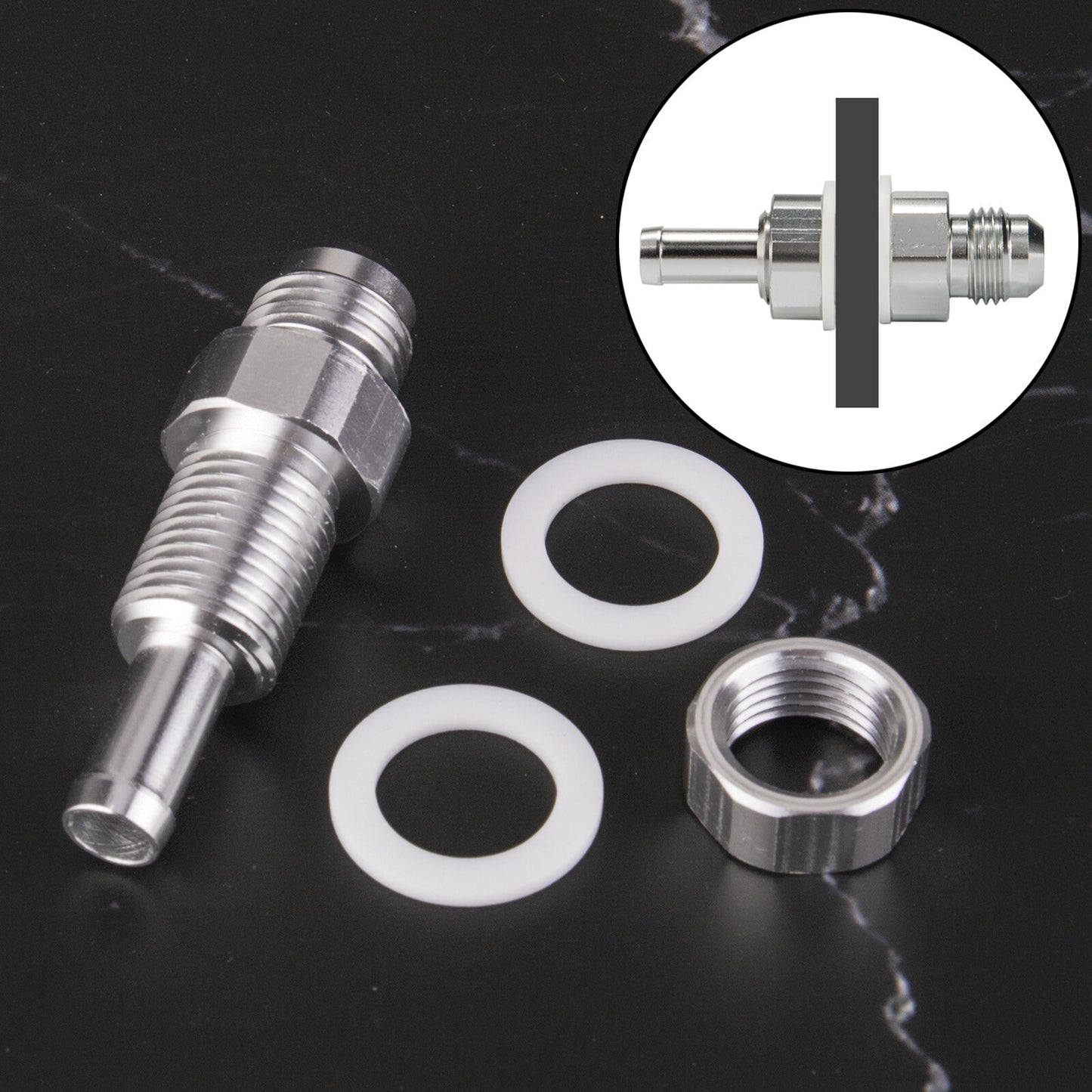 6AN Male Flare Bulkhead To 5/16 Hose Barb Fuel Tank Fitting Q