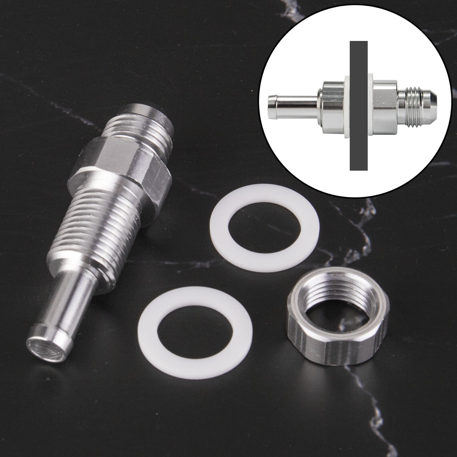 6AN Male Flare Bulkhead To 5/16 Hose Barb Fuel Tank Fitting Q