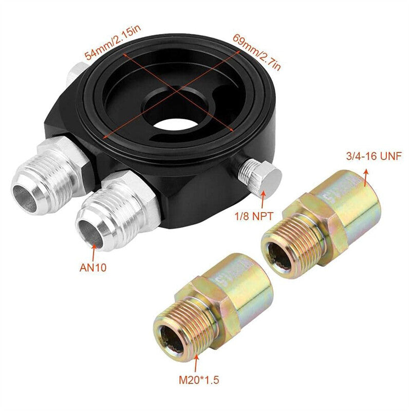 M20x1.5 Universal Aluminum 10AN Oil Filter Cooler Sandwich Plate Adapter 1/8 NPT