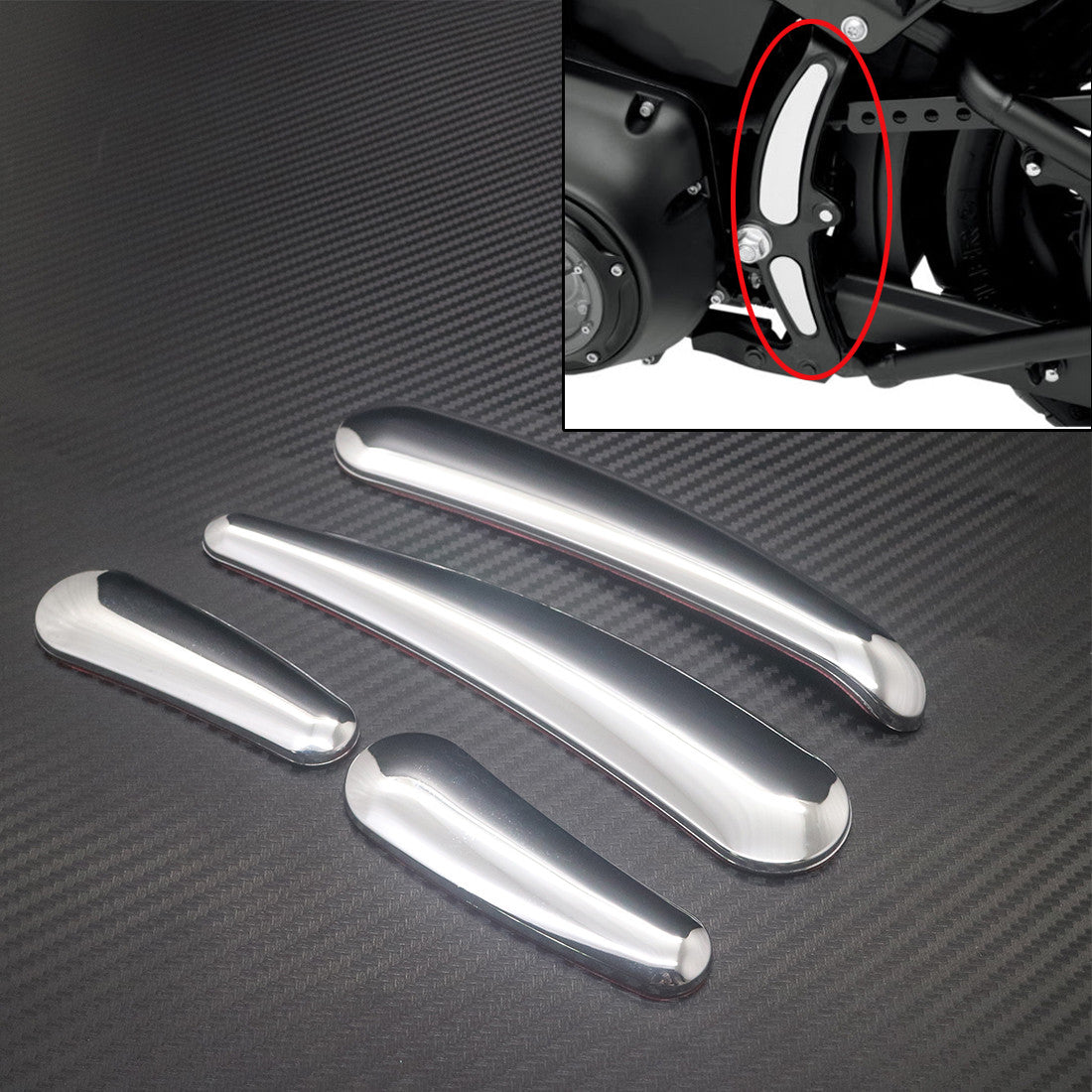 Chrome Curved Swingarm Frame Cover Insert for Harley Softail Models 2008-2016 Q