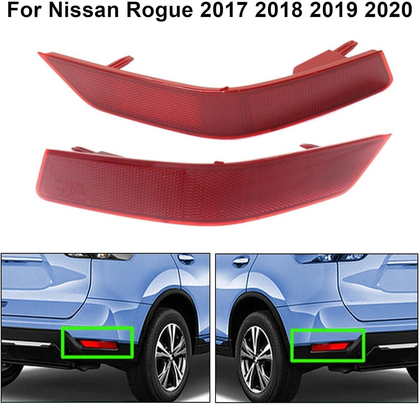 Left + Right Side Rear Bumper Reflector Replacement Parts for 2017-2020 Rogue Cars n