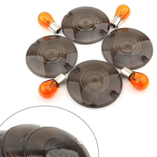 Fit 94-10 for Harley Davidson Road King Turn Signal Light Amber Bulbs Smoke Cover 4x