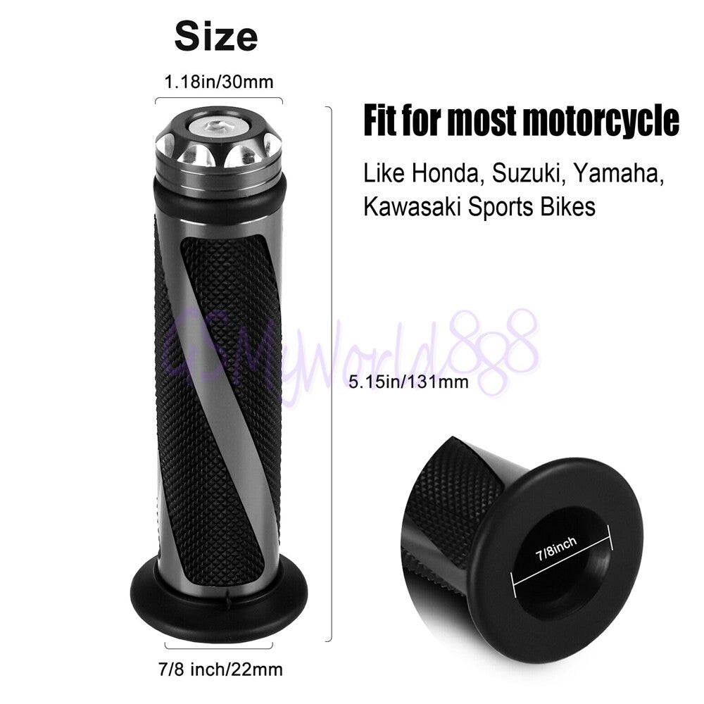 Universal 7/8 Handlebar Hand Grip Aluminum Gel Rubber Sport Bike Motorcycles US