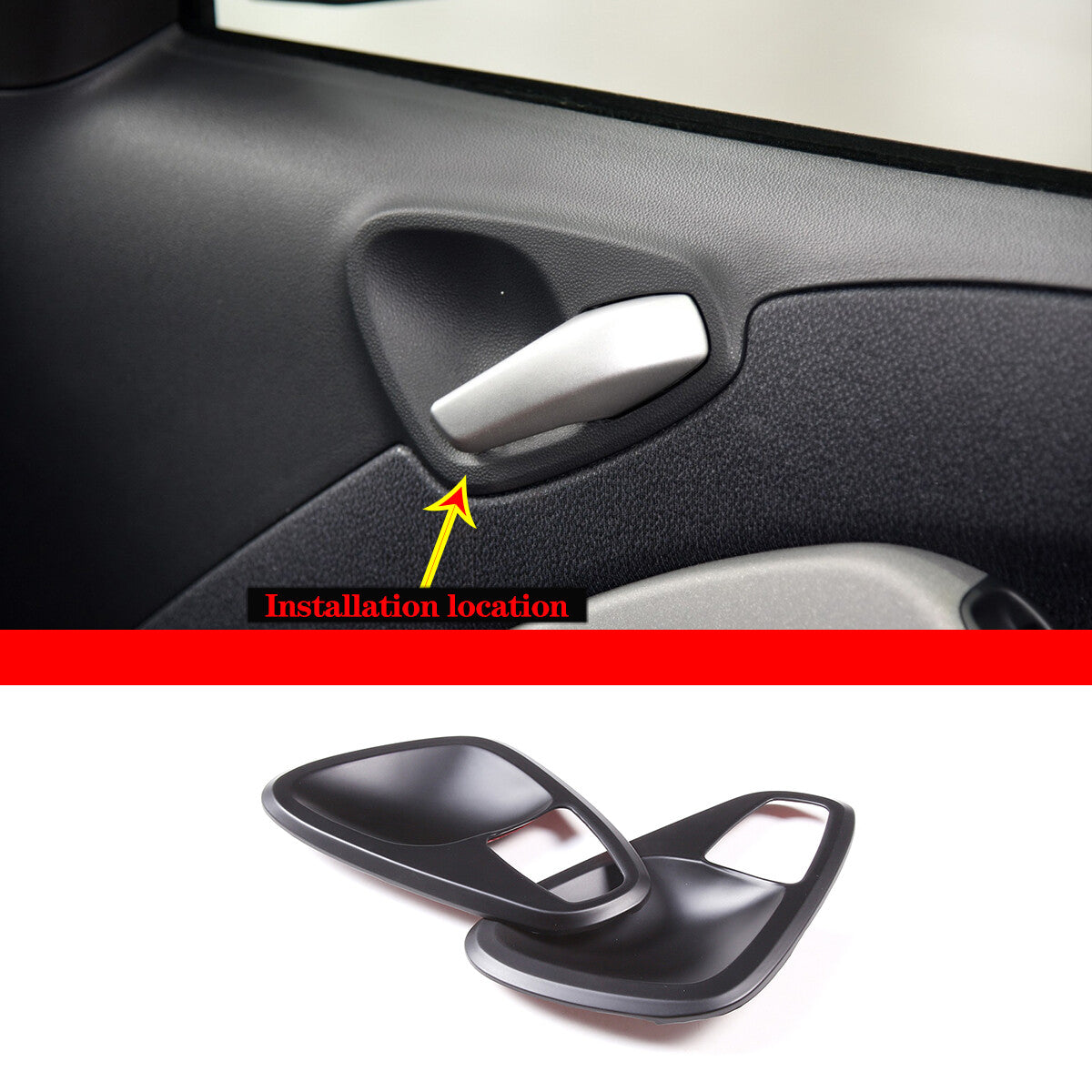 Matte black interior door handle with bowl-shaped trim for Smart Fortwo 2010-2015 2 pieces - n